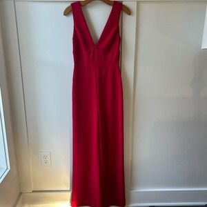 Lulus Women's Jumpsuit Pantsuit Red Sleeveless Sexy Christmas Party V-Neck Small